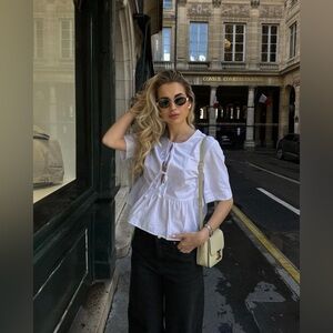 NAUTICA Cotton Bow-Front Peplum Top Size Xs/S